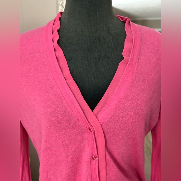 Ralph Lauren • V-Neck Chiffon Trim Linen Blend Cardigan - Picture 9 of 9